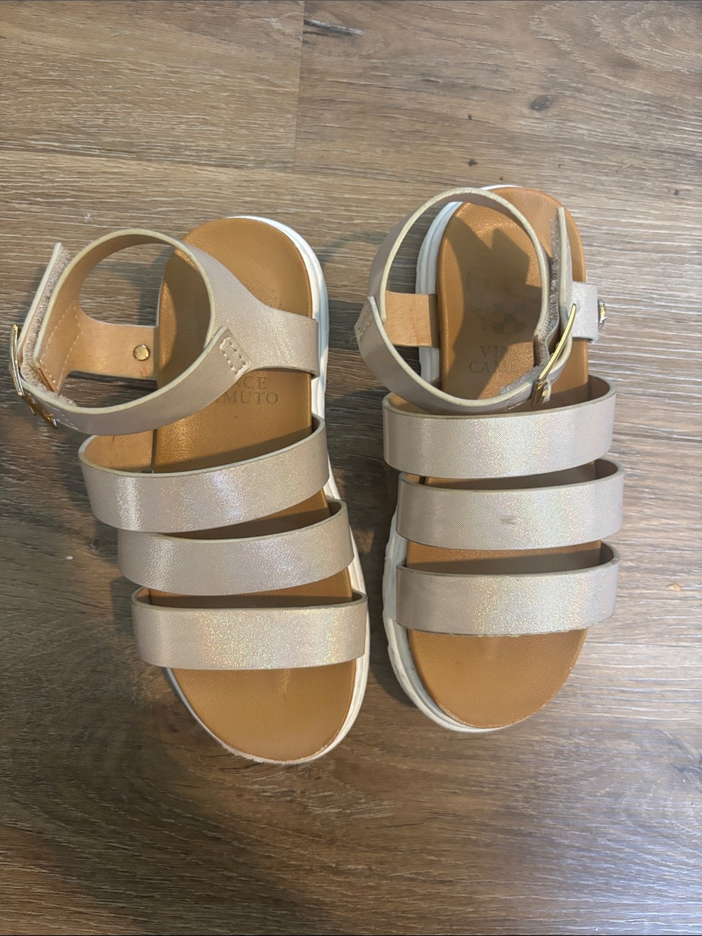Vince Camuto Girls Shimmery Champagne Multi-Strap Sandals